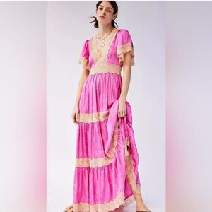 Spell Ocean Gown- Pink and Cream Maxi Dress - Small - NWT